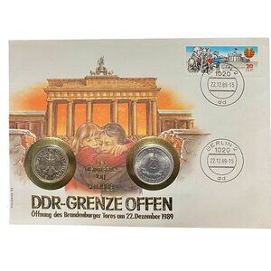 DDR-Grenze Offen 1989 Historical Coin & Stamp Set Berlin Wall Opening Commemorat